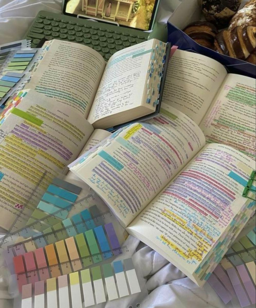 Highlighted books showing passive learning habits