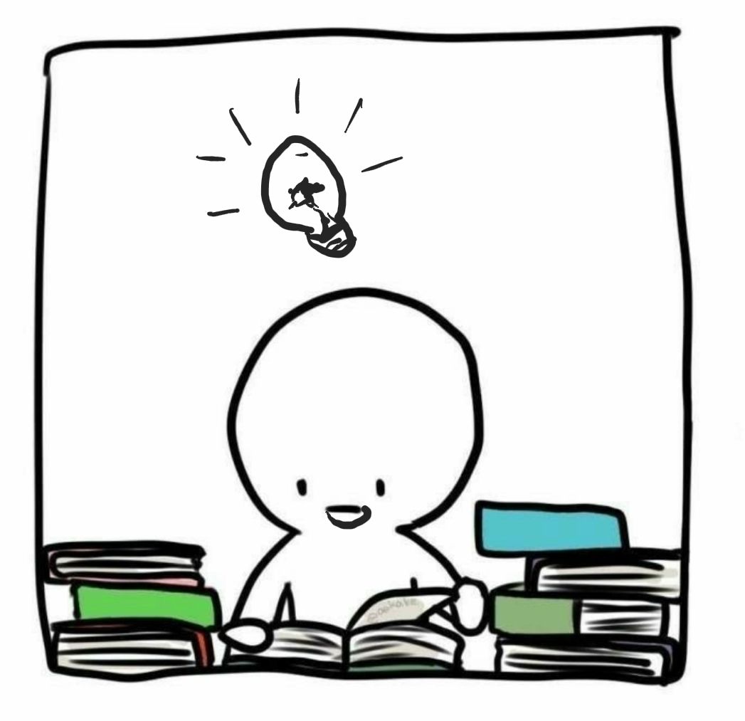 Character having a bright idea while studying