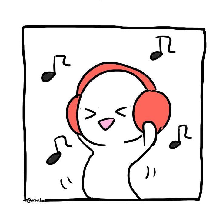 Character with headphones singing happily