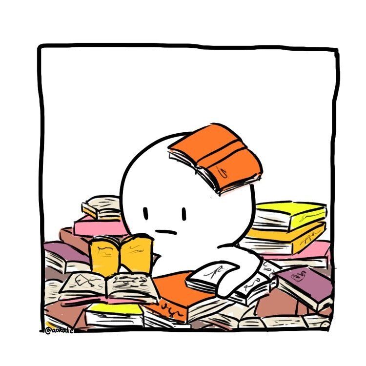 Character overwhelmed by too many books