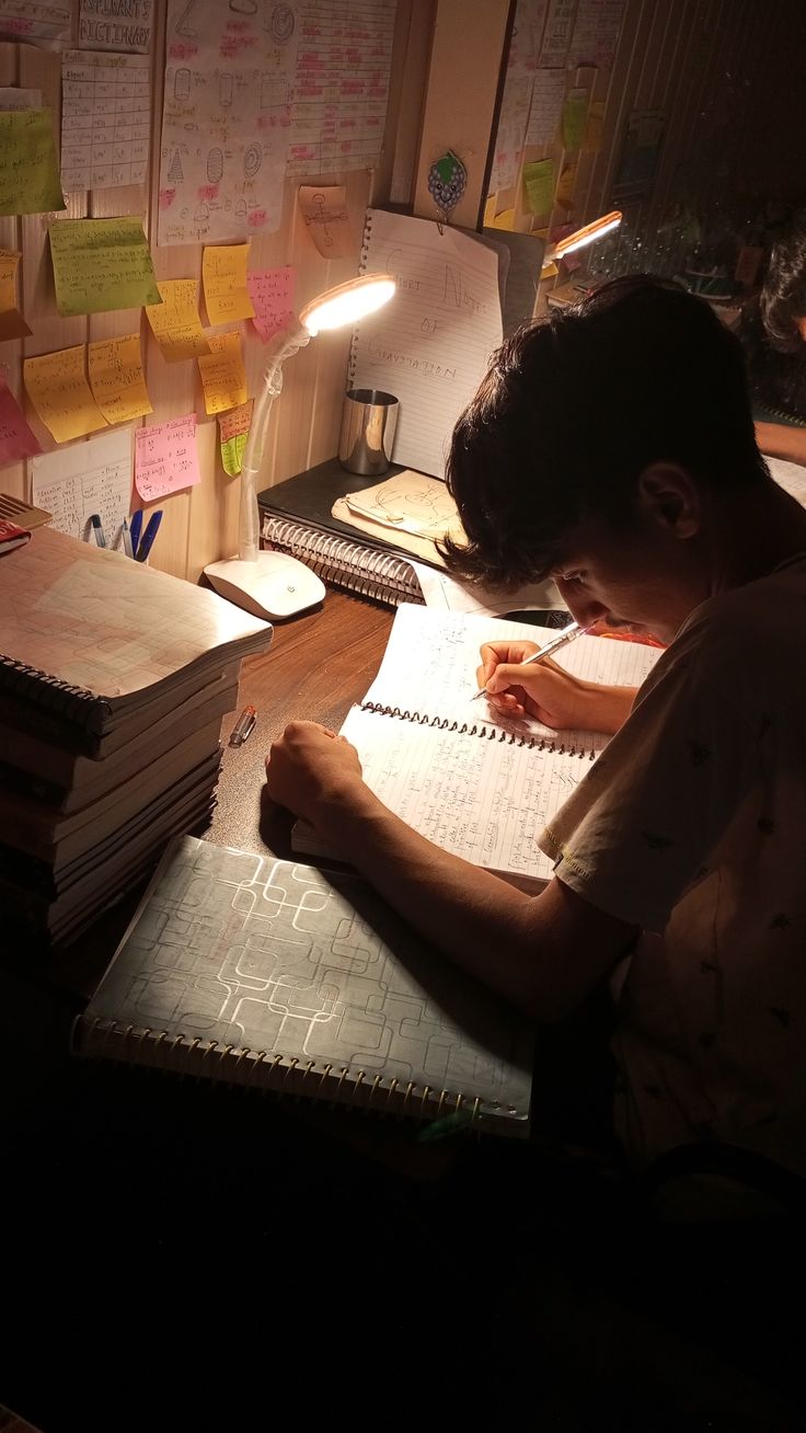 Student focused deeply on study