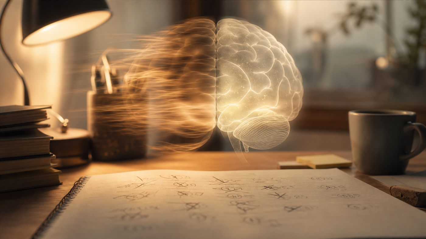 Warm study desk with a visual metaphor for autopilot focus mistakes